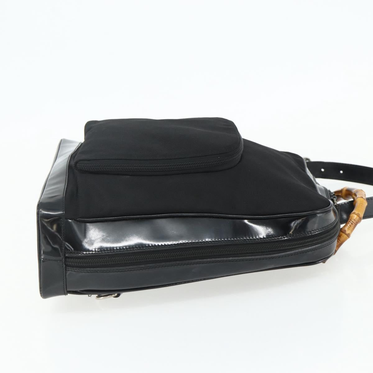 GUCCI Bamboo Bag Patent leather Black Silver 003 2058 0059 5 Auth ka4208
