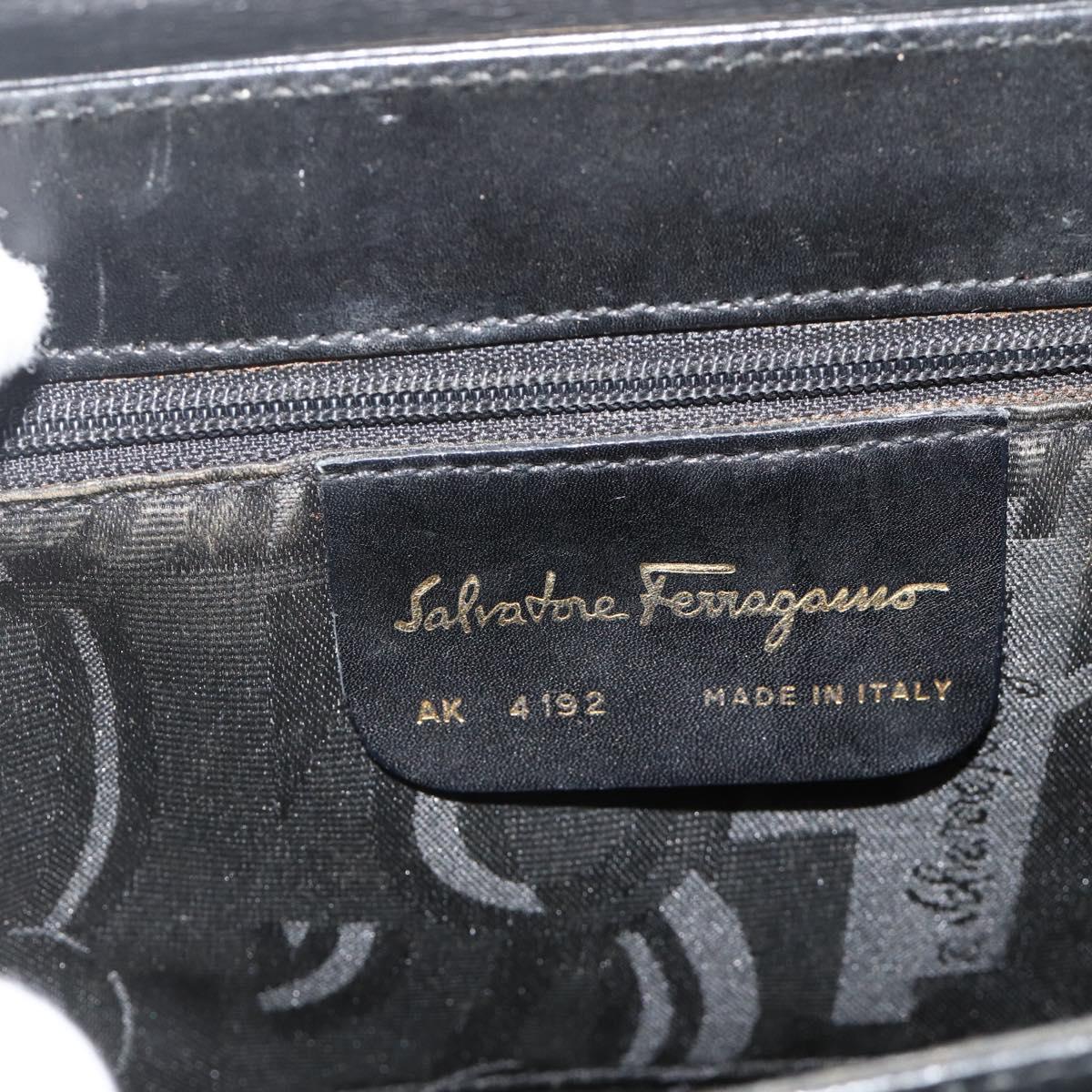 Salvatore Ferragamo Gancini Hand Bag Leather 2way Black Gold Auth ka4209