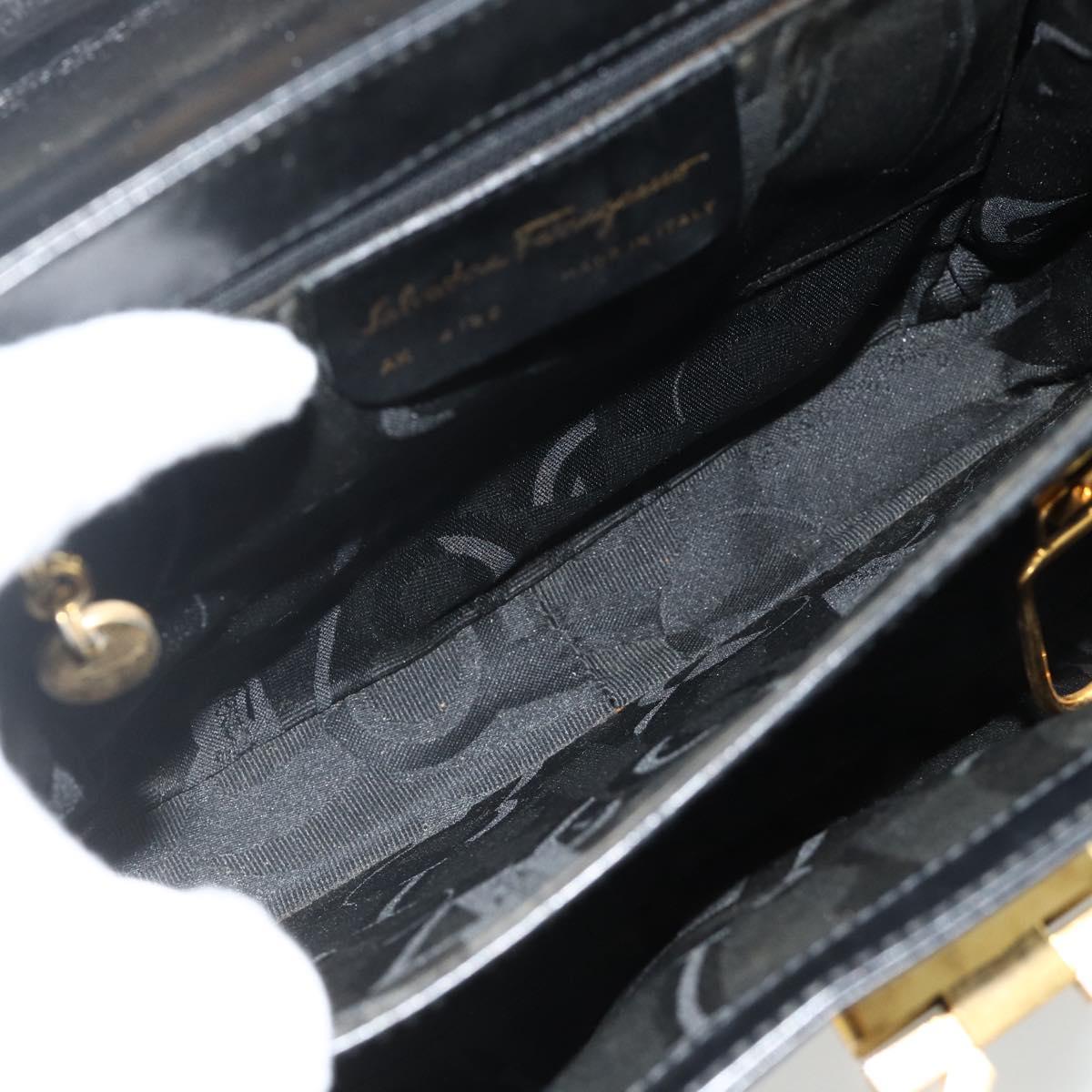 Salvatore Ferragamo Gancini Hand Bag Leather 2way Black Gold Auth ka4209