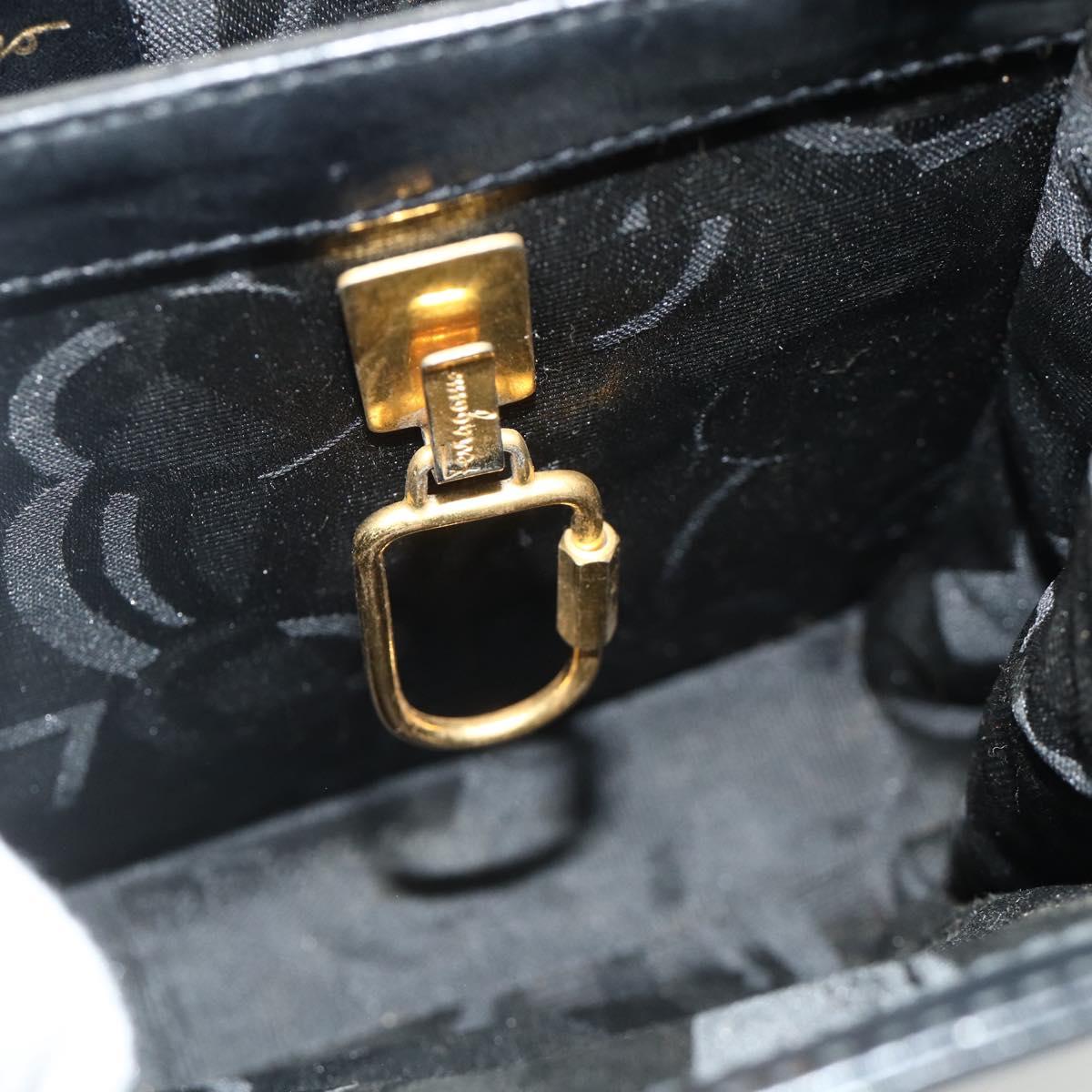 Salvatore Ferragamo Gancini Hand Bag Leather 2way Black Gold Auth ka4209