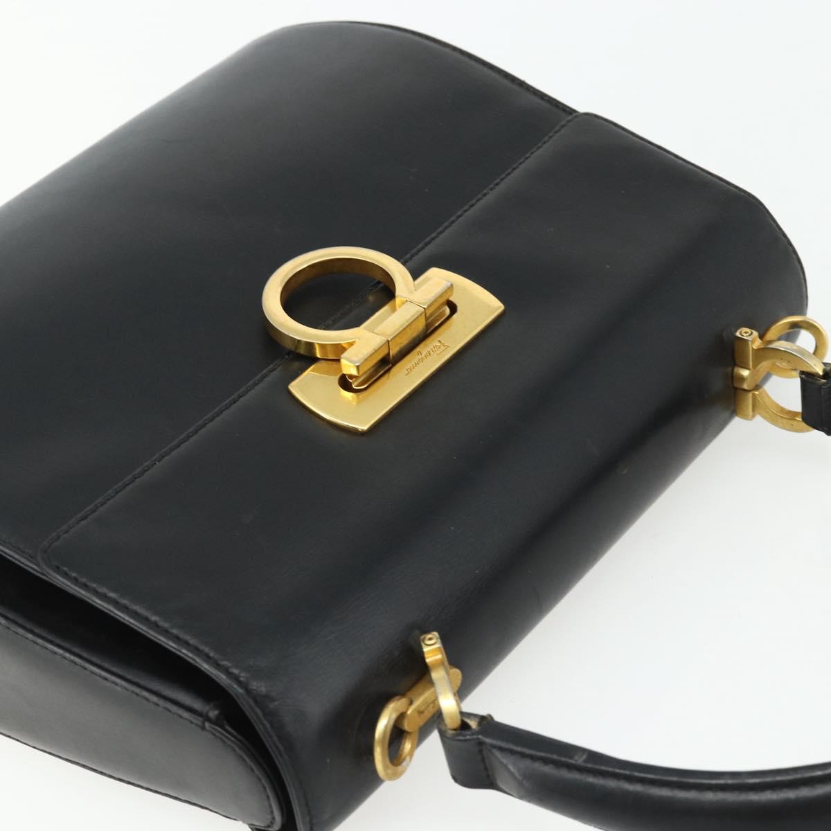 Salvatore Ferragamo Gancini Hand Bag Leather 2way Black Gold Auth ka4209
