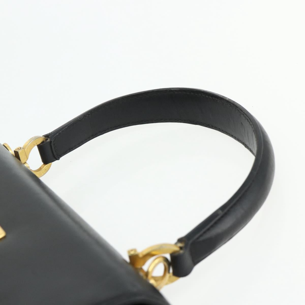 Salvatore Ferragamo Gancini Hand Bag Leather 2way Black Gold Auth ka4209
