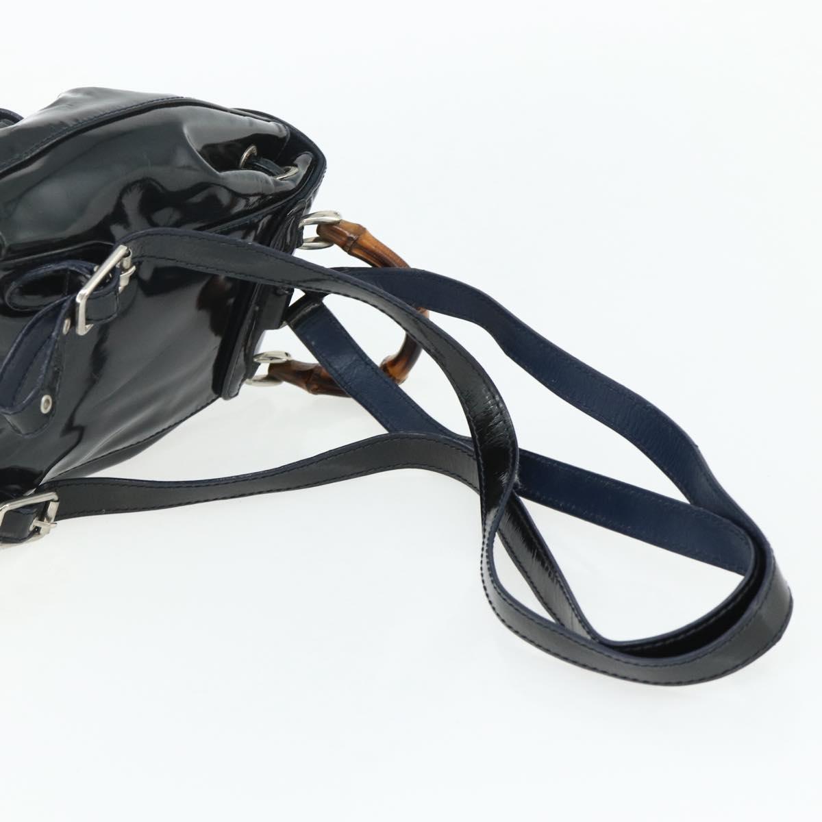 GUCCI Bamboo Backpack Patent leather Navy Silver 005 781 0319 Auth ka4216A