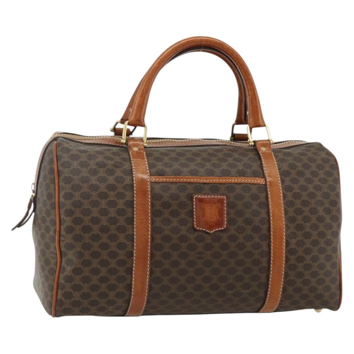 CELINE Macadam Canvas Hand Bag PVC Leather Brown Gold Auth ka4217