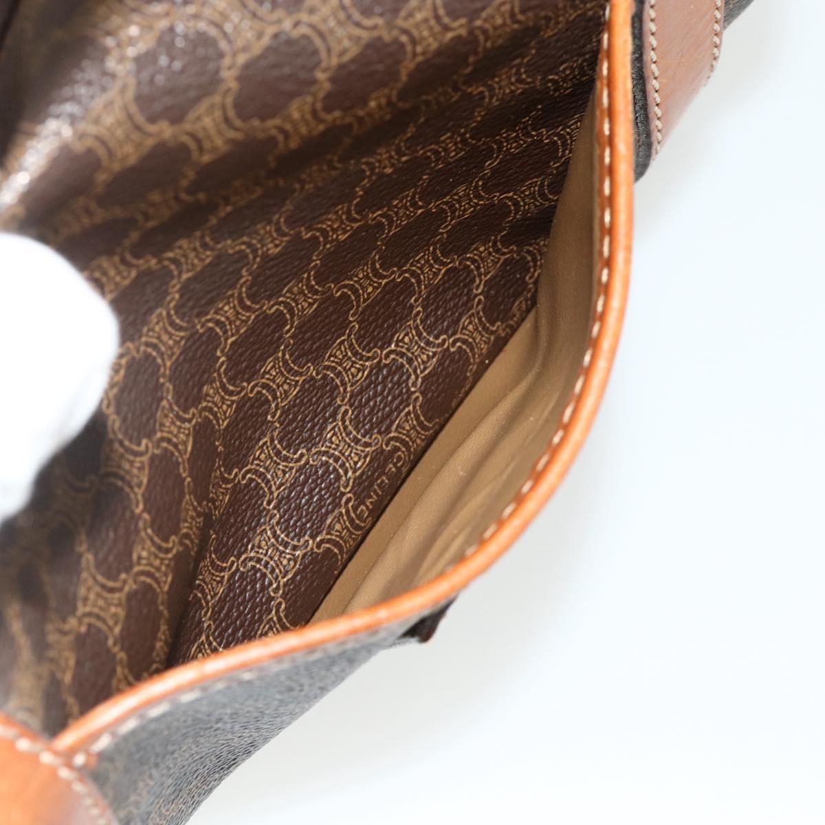 CELINE Macadam Canvas Hand Bag PVC Leather Brown Gold Auth ka4217