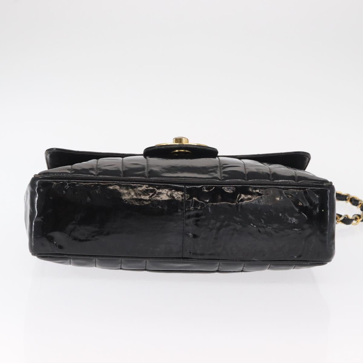 CHANEL Mademoiselle Chain Shoulder Bag Enamel Black Gold CC Auth ka422