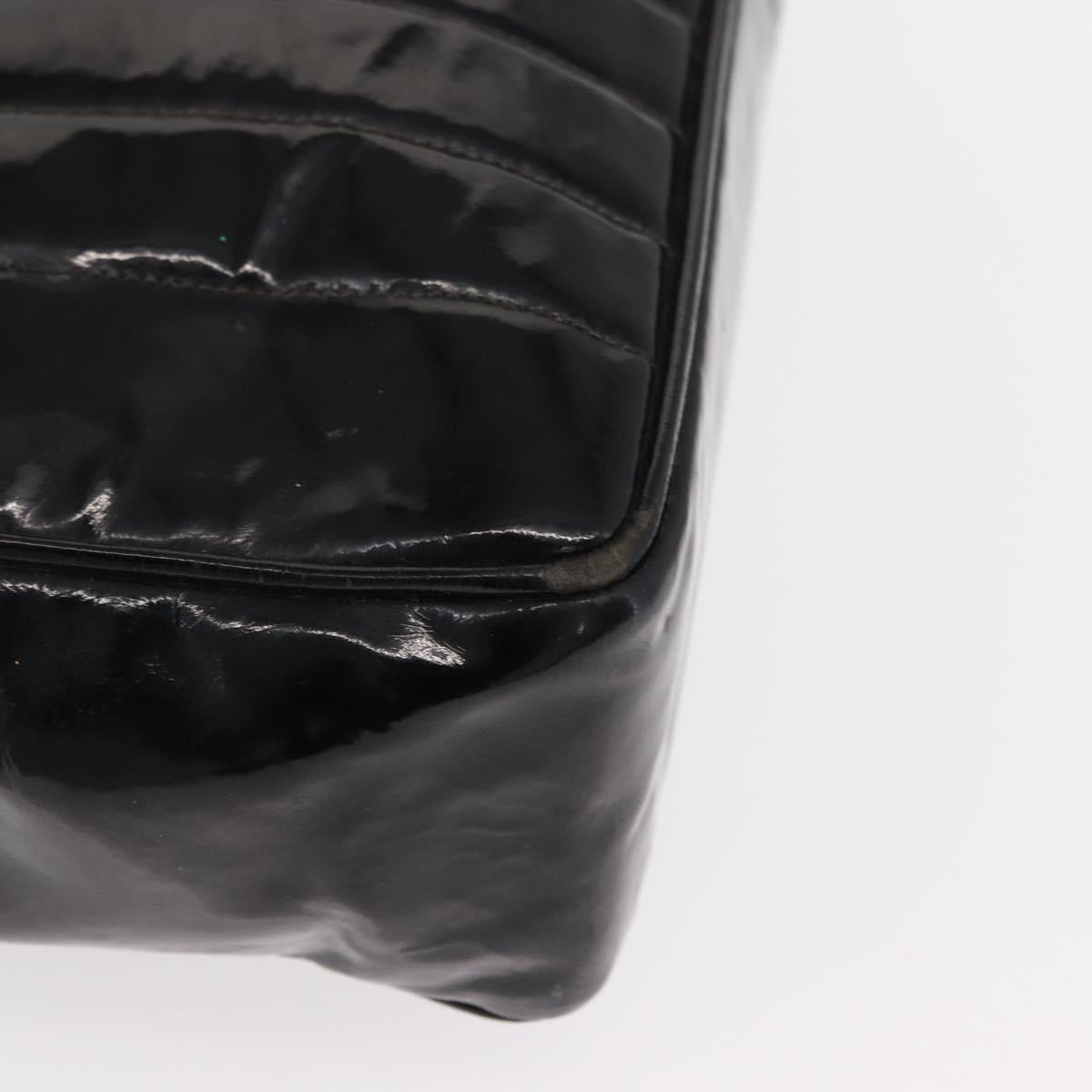 CHANEL Mademoiselle Chain Shoulder Bag Enamel Black Gold CC Auth ka422