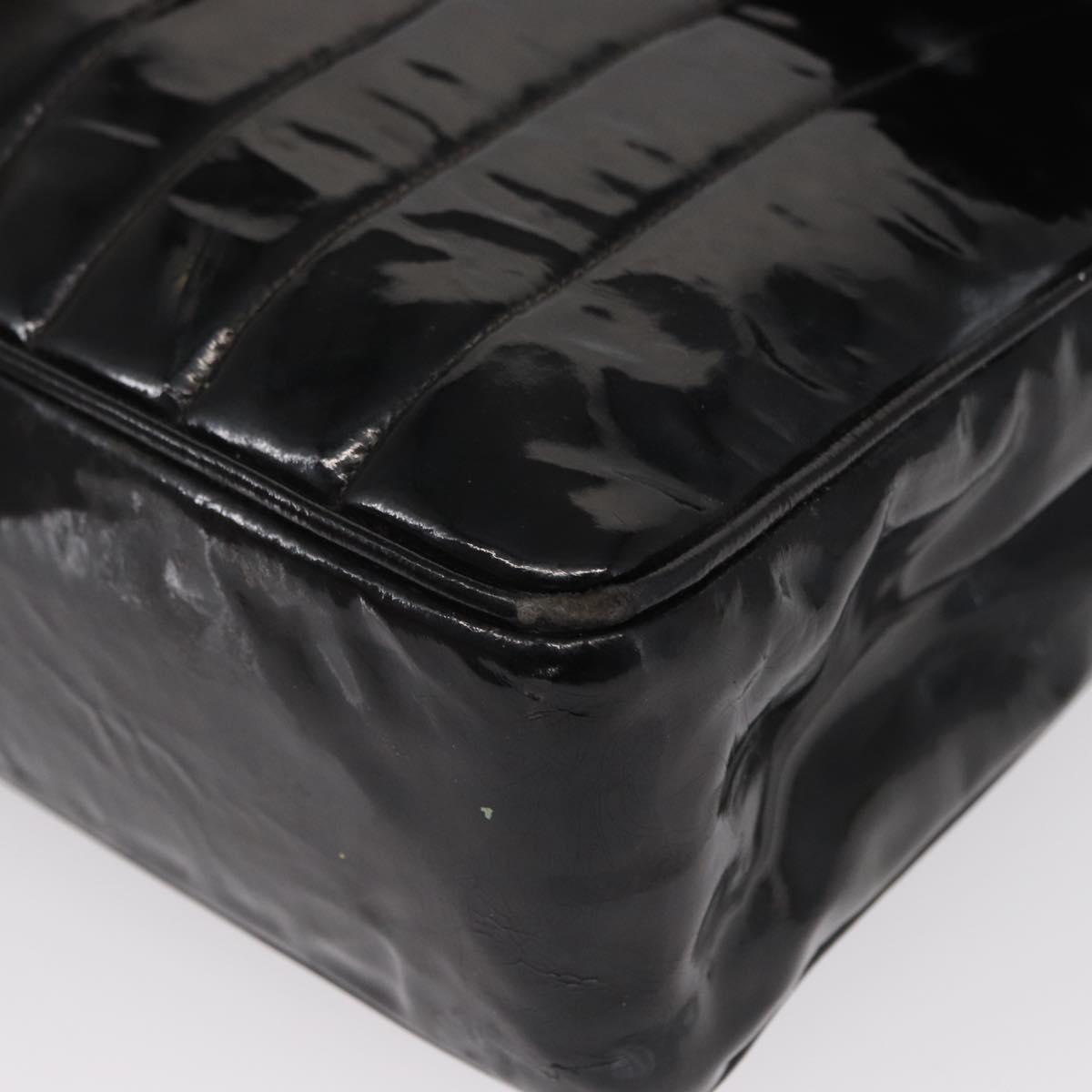 CHANEL Mademoiselle Chain Shoulder Bag Enamel Black Gold CC Auth ka422