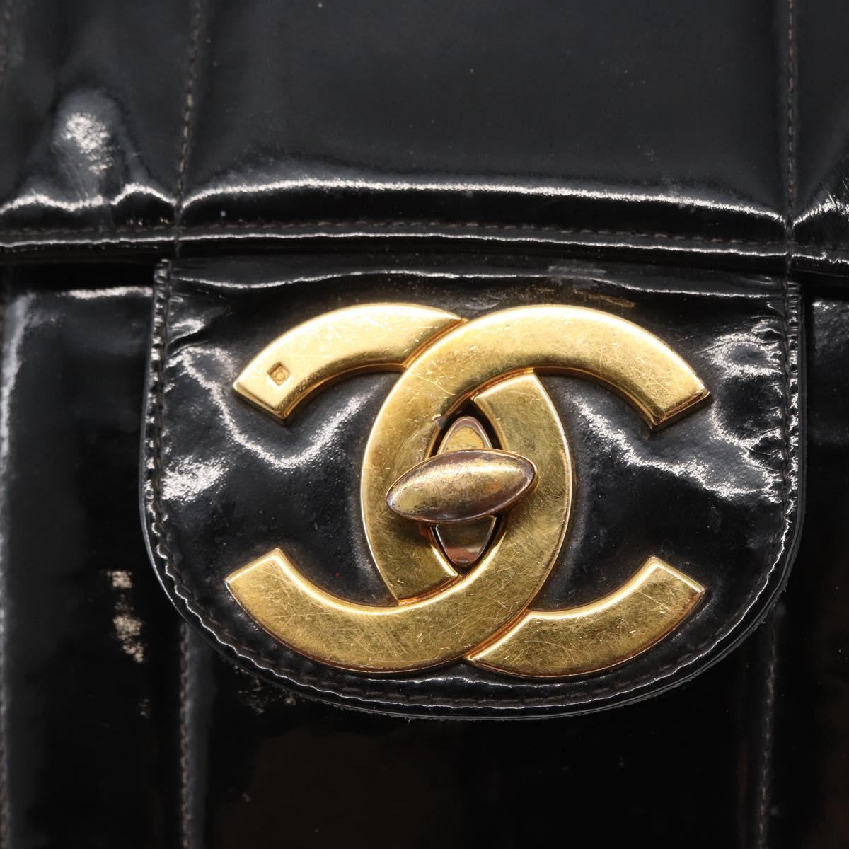 CHANEL Mademoiselle Chain Shoulder Bag Enamel Black Gold CC Auth ka422