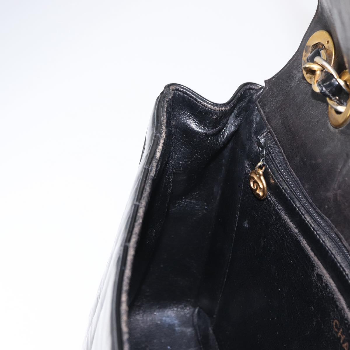 CHANEL Mademoiselle Chain Shoulder Bag Enamel Black Gold CC Auth ka422