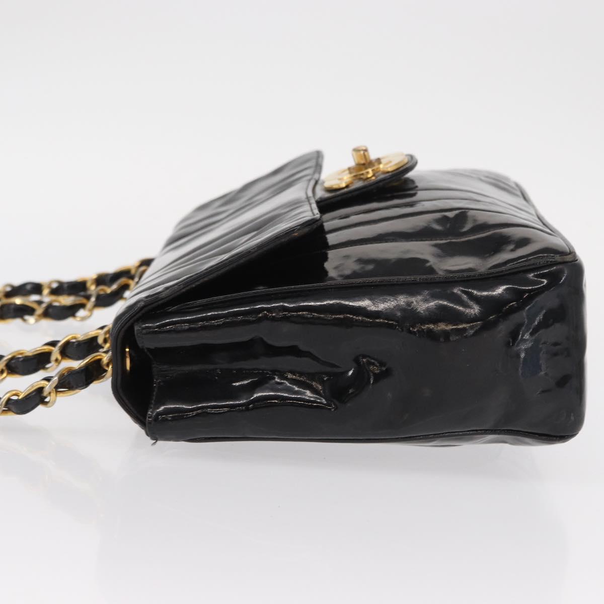 CHANEL Mademoiselle Chain Shoulder Bag Enamel Black Gold CC Auth ka422