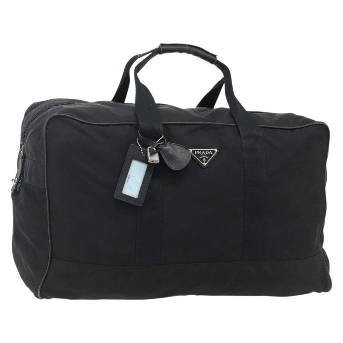 PRADA Boston Bag Nylon Black Silver Auth ka4221A