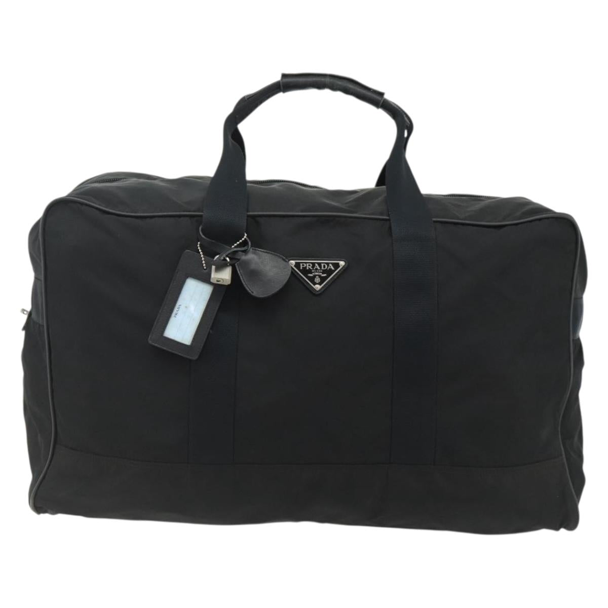 PRADA Boston Bag Nylon Black Silver Auth ka4221A