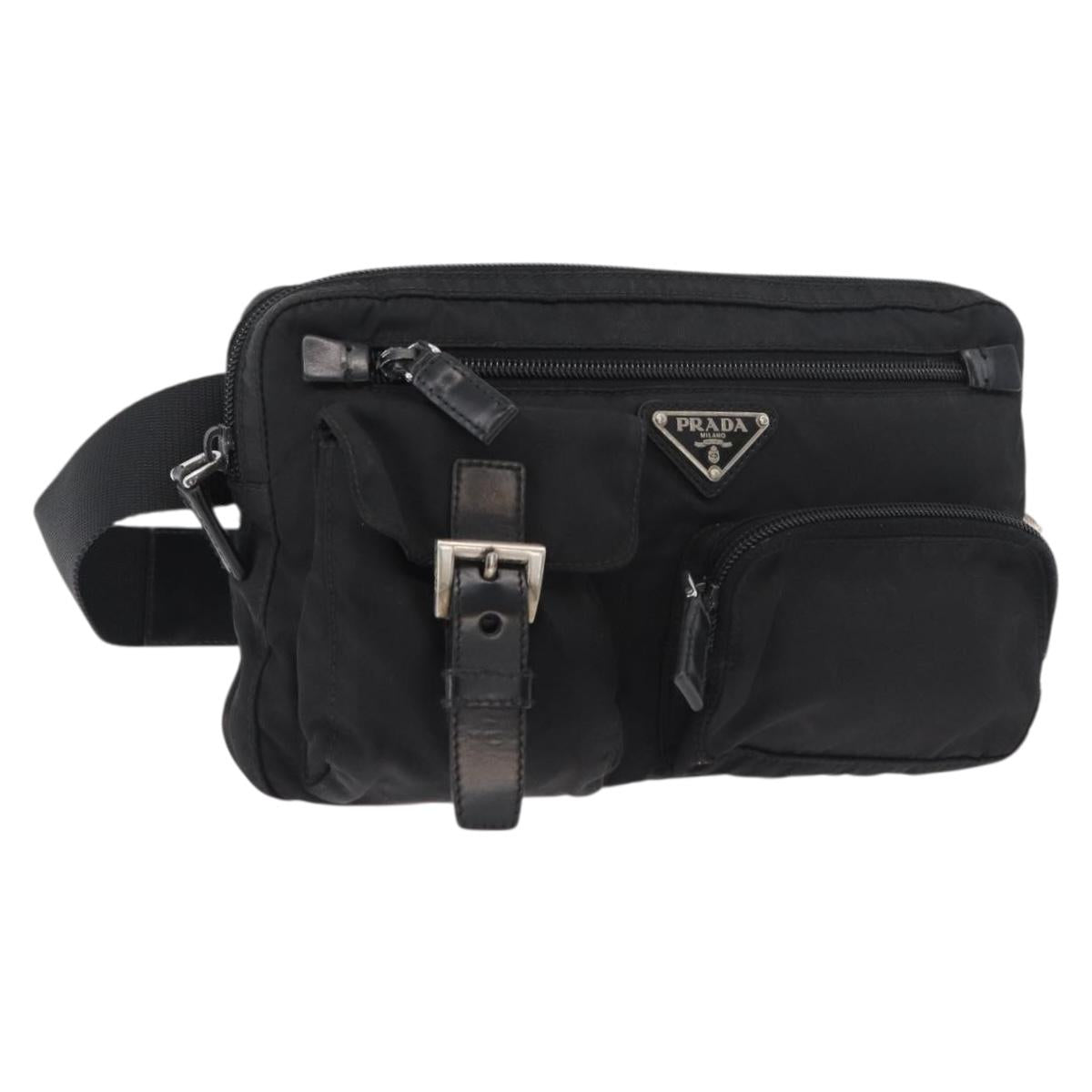 PRADA Body Bag Nylon Black Silver Auth ka4222A