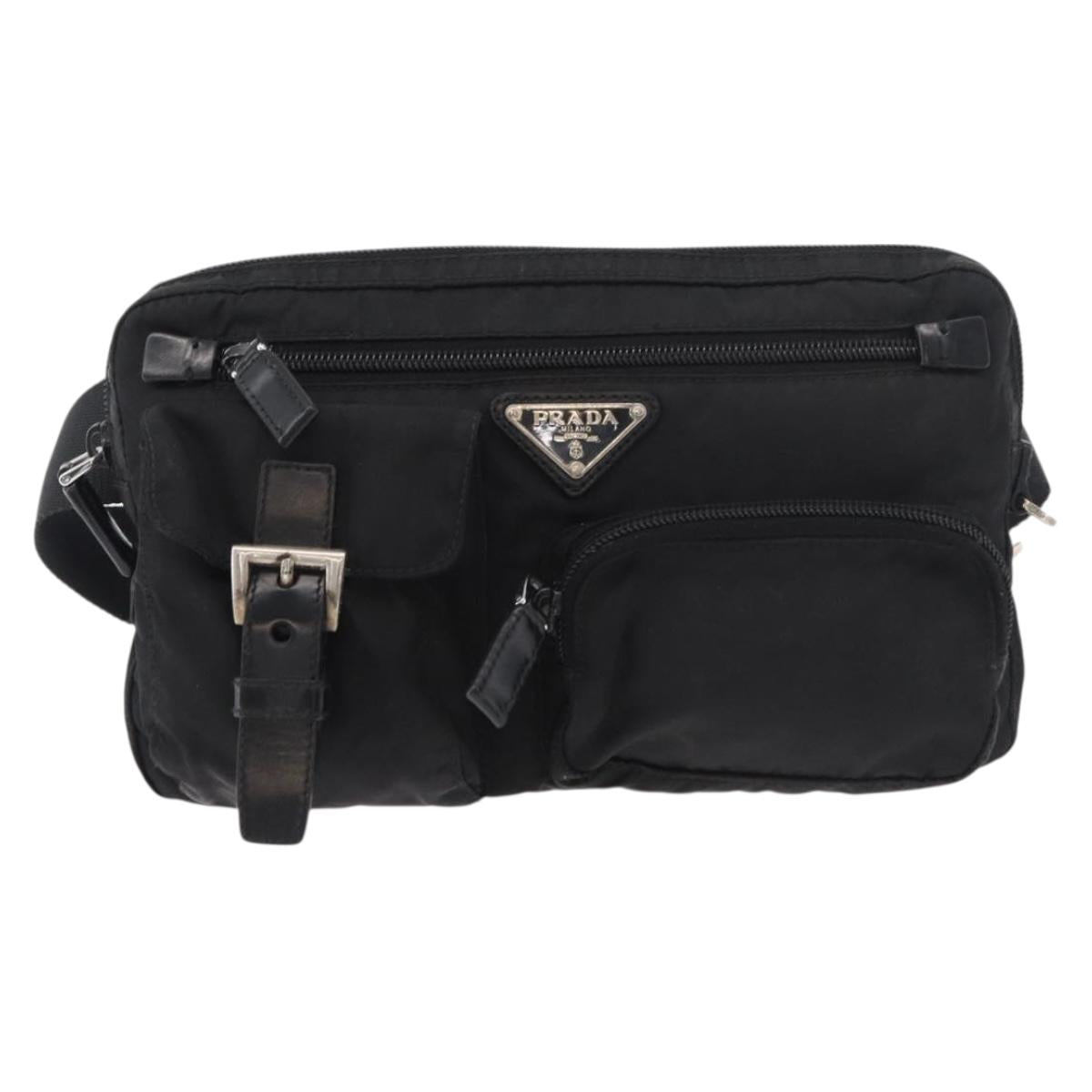 PRADA Body Bag Nylon Black Silver Auth ka4222A