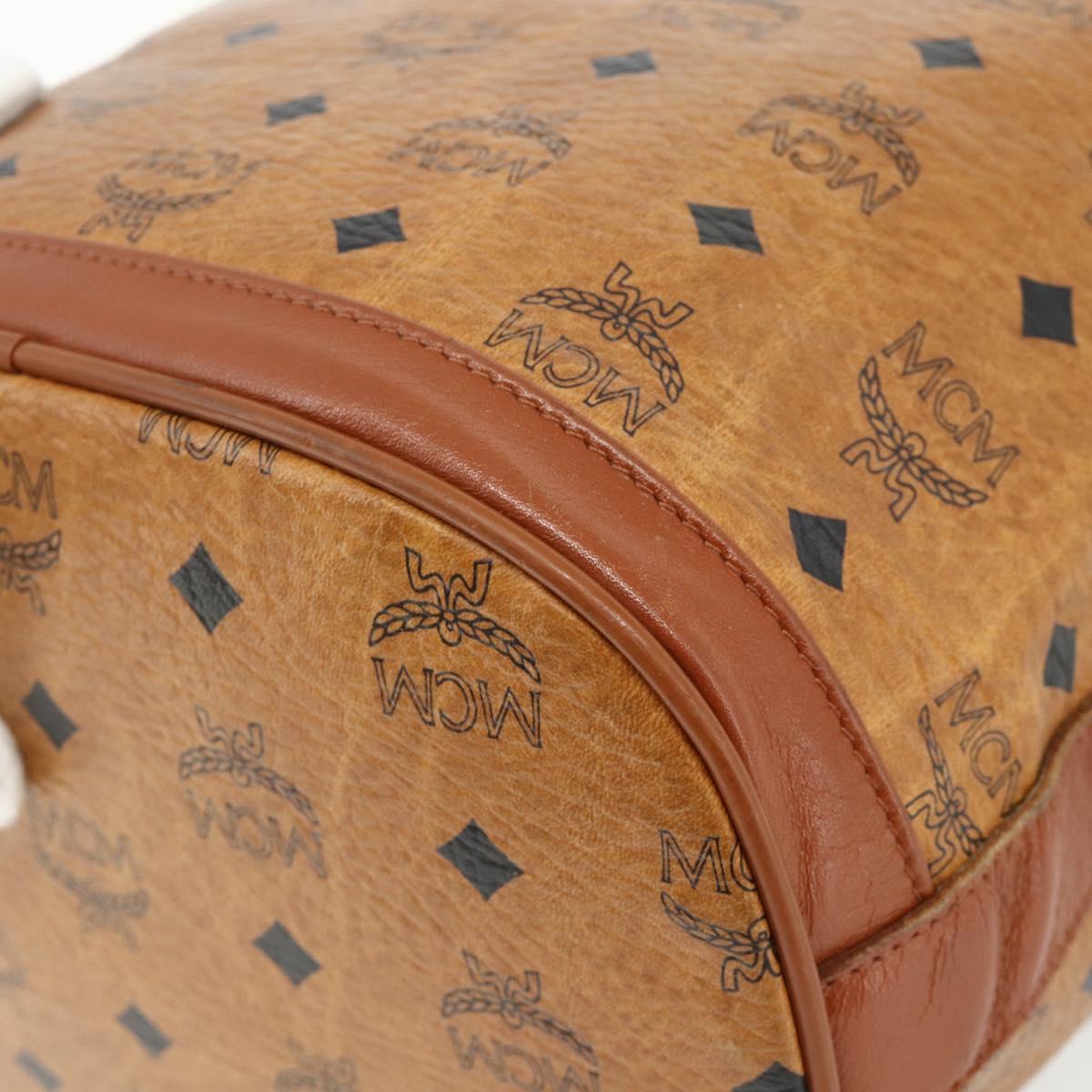 MCM Vicetos Logogram Drawstring Bag Bag PVC Leather Brown Gold Auth ka4224A