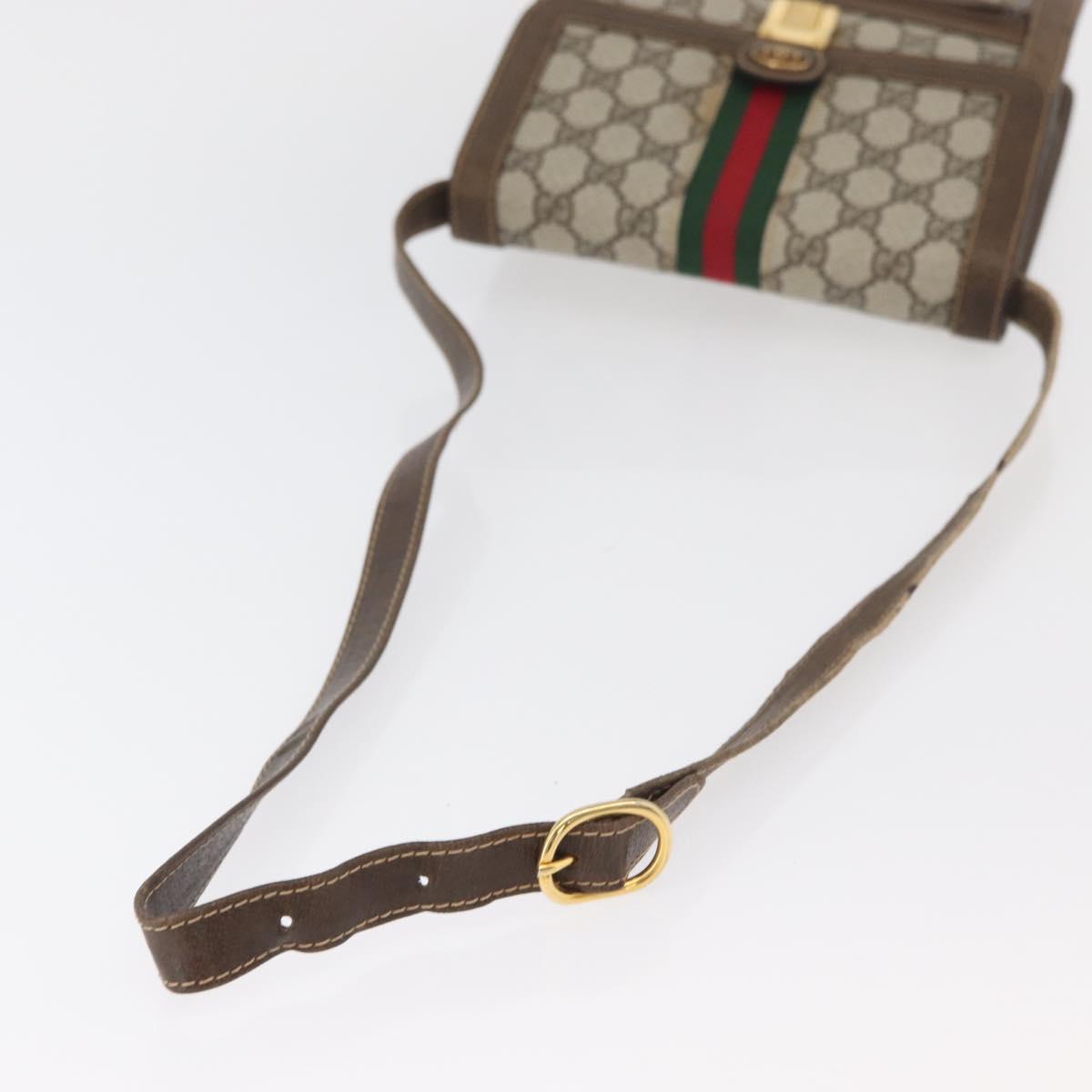 GUCCI GG Supreme Web Sherry Line Shoulder Bag PVC Beige Gold Red Auth ka4225