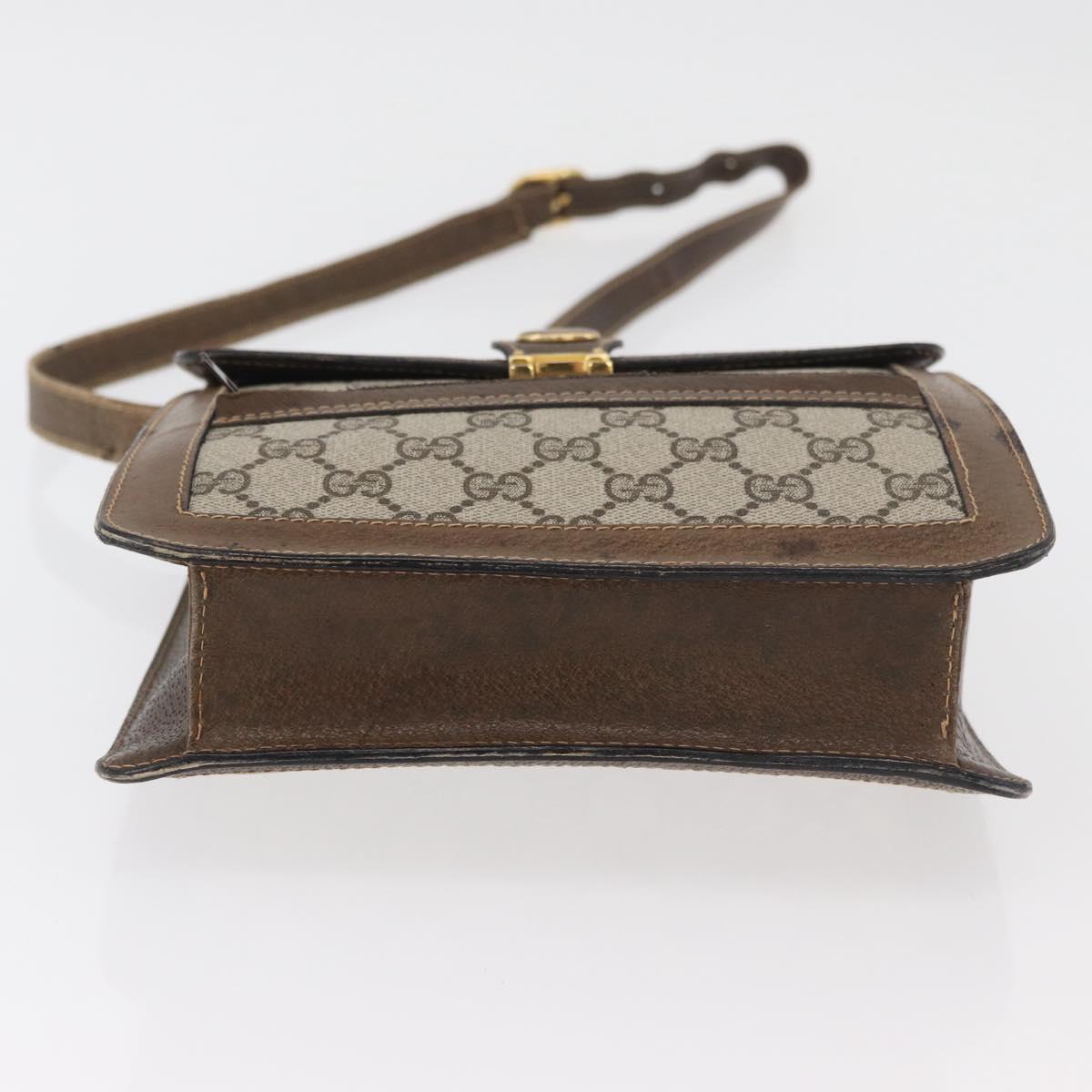 GUCCI GG Supreme Web Sherry Line Shoulder Bag PVC Beige Gold Red Auth ka4225