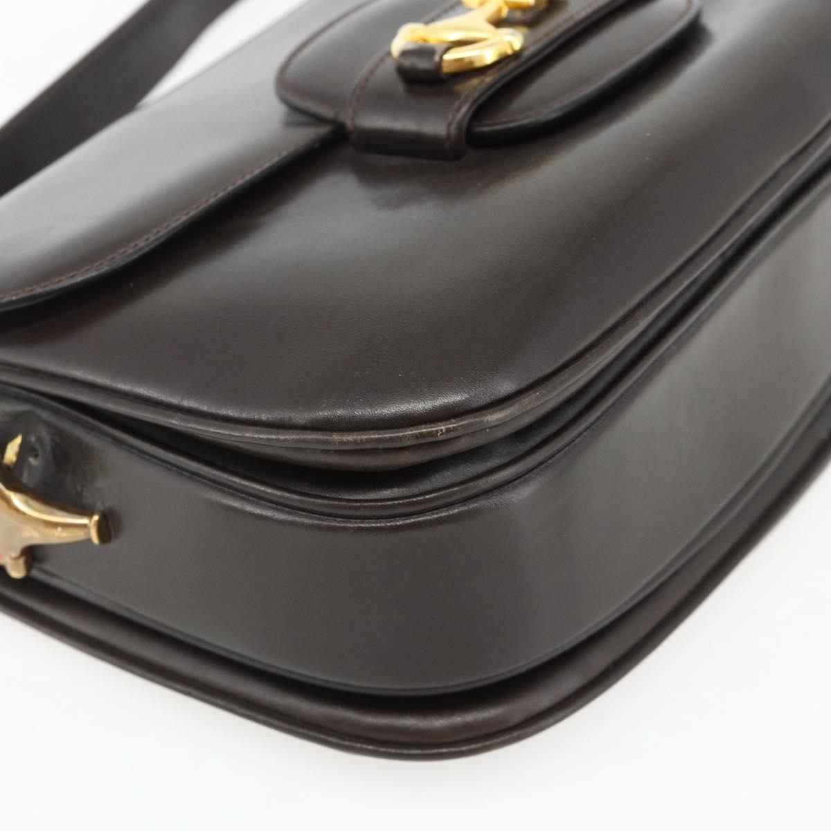 GUCCI Shoulder Bag Leather Brown Gold Auth ka4228A