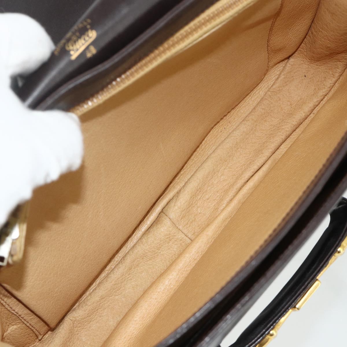 GUCCI Shoulder Bag Leather Brown Gold Auth ka4228A