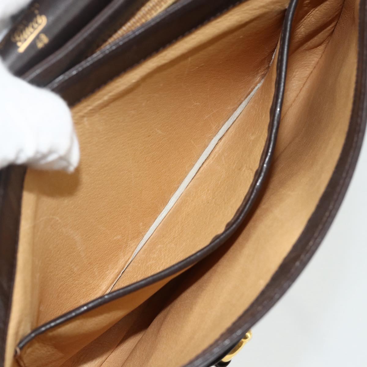 GUCCI Shoulder Bag Leather Brown Gold Auth ka4228A