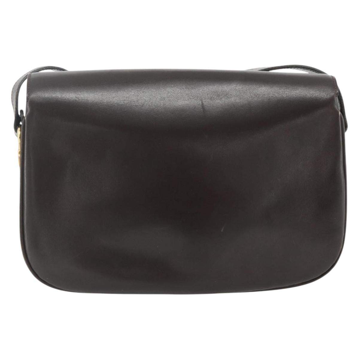 GUCCI Shoulder Bag Leather Brown Gold Auth ka4228A