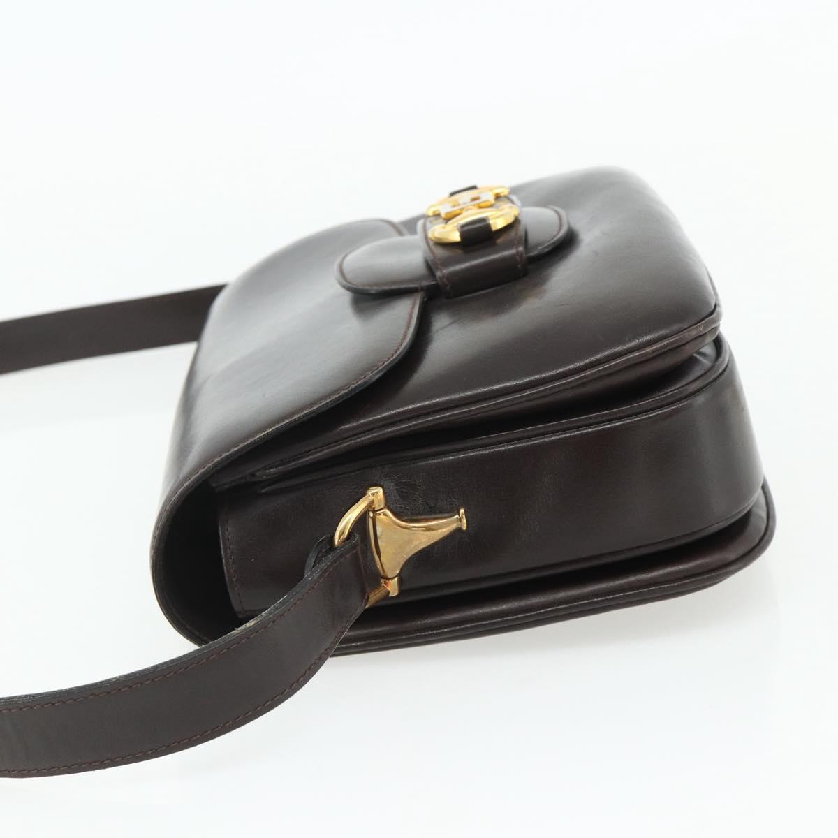 GUCCI Shoulder Bag Leather Brown Gold Auth ka4228A