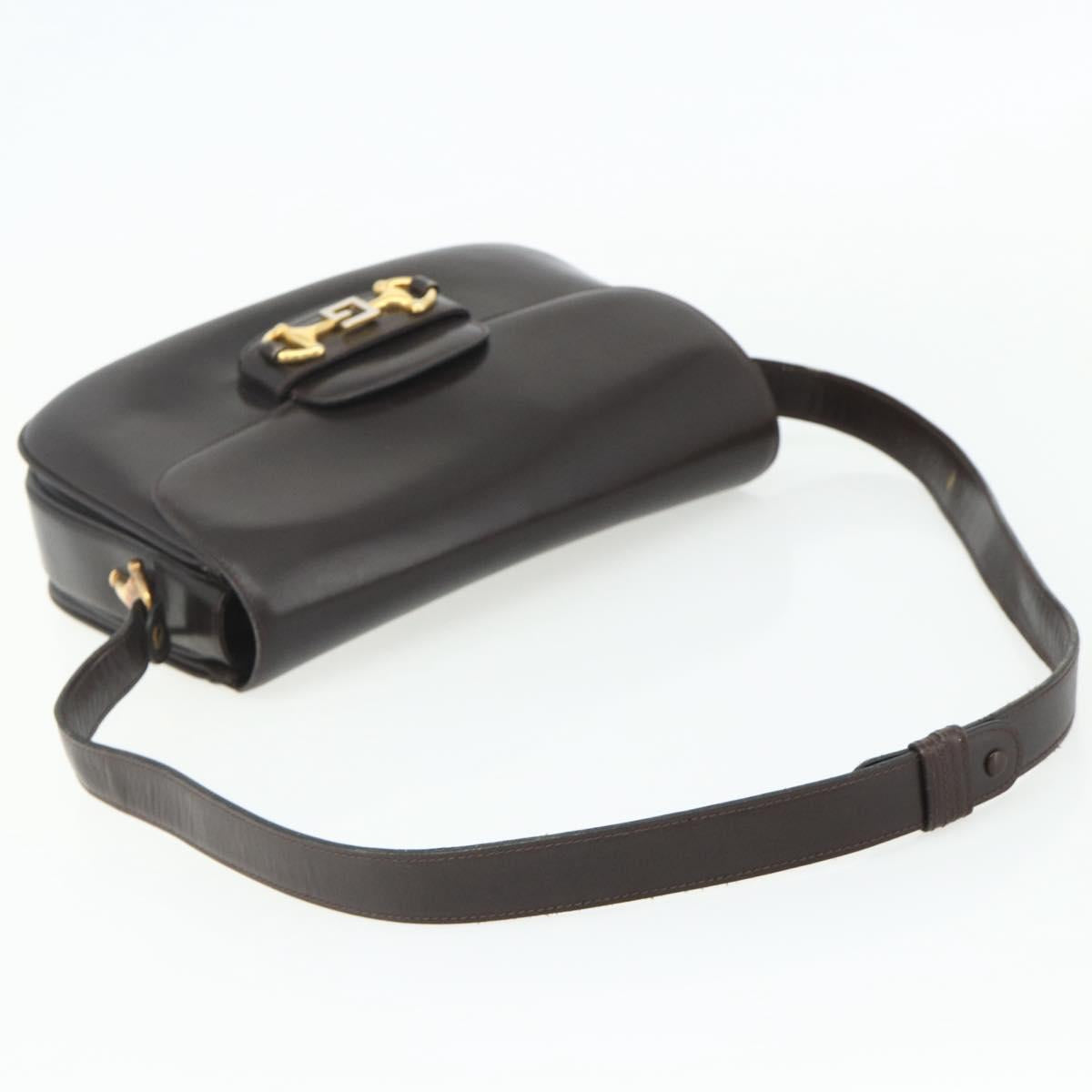 GUCCI Shoulder Bag Leather Brown Gold Auth ka4228A