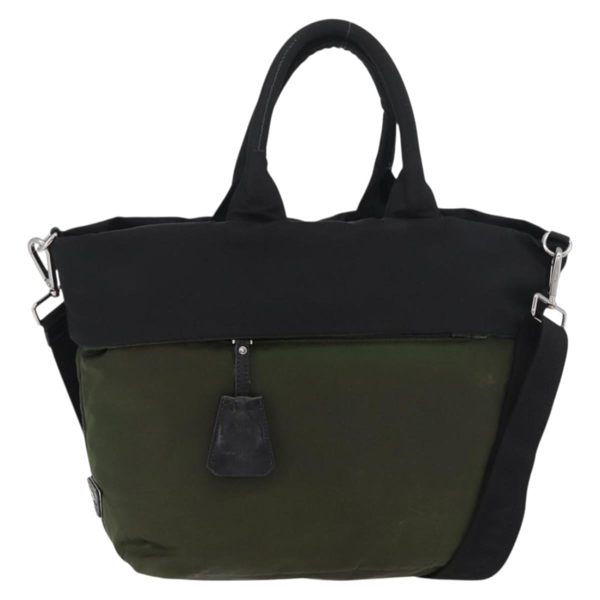 PRADA Hand Bag Nylon 2way Green Silver black Auth ka4229A