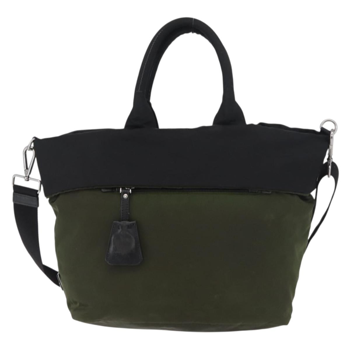 PRADA Hand Bag Nylon 2way Green Silver black Auth ka4229A
