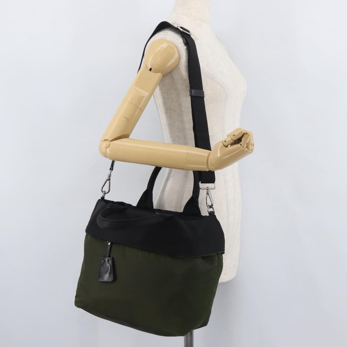 PRADA Hand Bag Nylon 2way Green Silver black Auth ka4229A