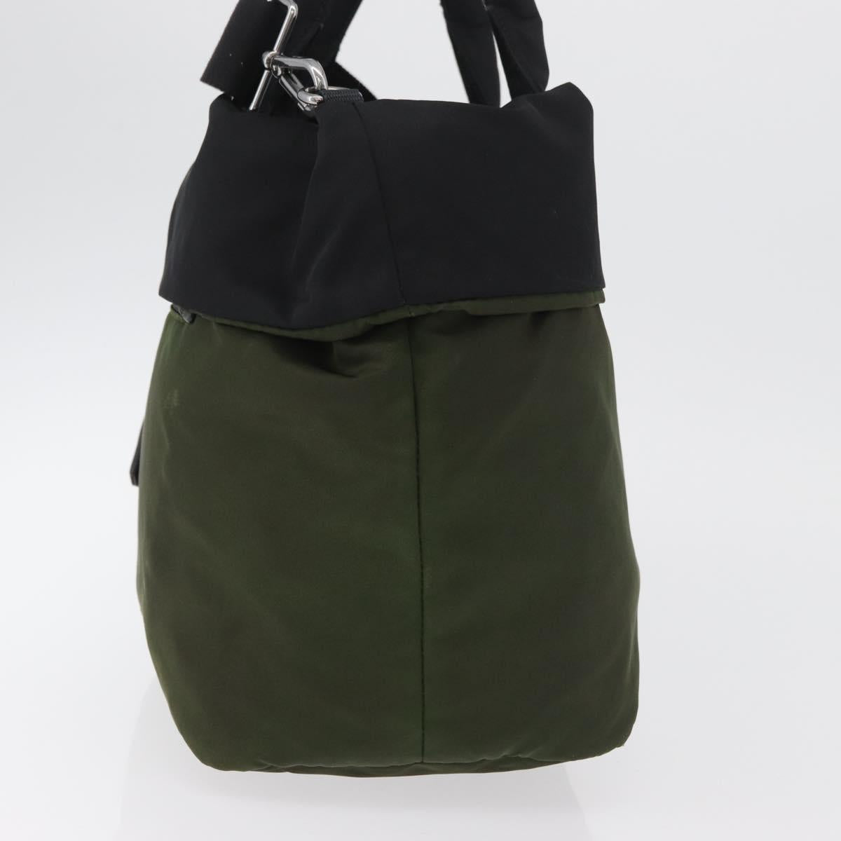 PRADA Hand Bag Nylon 2way Green Silver black Auth ka4229A