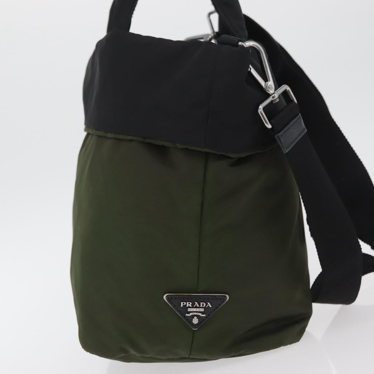 PRADA Hand Bag Nylon 2way Green Silver black Auth ka4229A