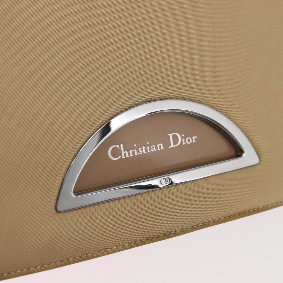 Christian Dior Maris Pearl Shoulder Bag Nylon Beige Silver Auth ka4231A
