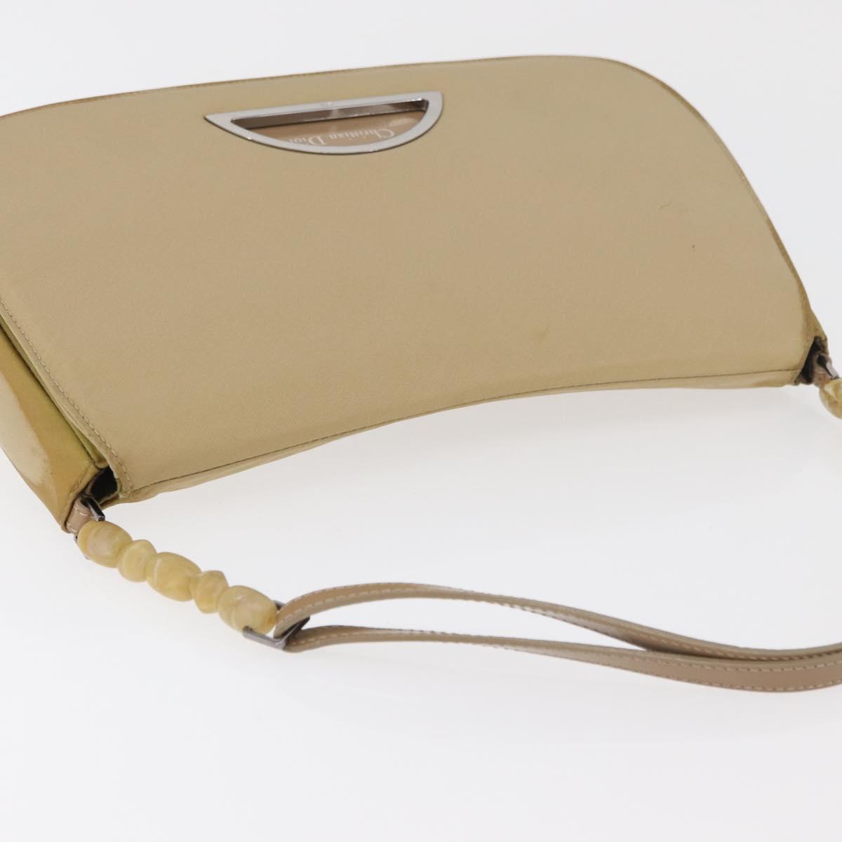 Christian Dior Maris Pearl Shoulder Bag Nylon Beige Silver Auth ka4231A