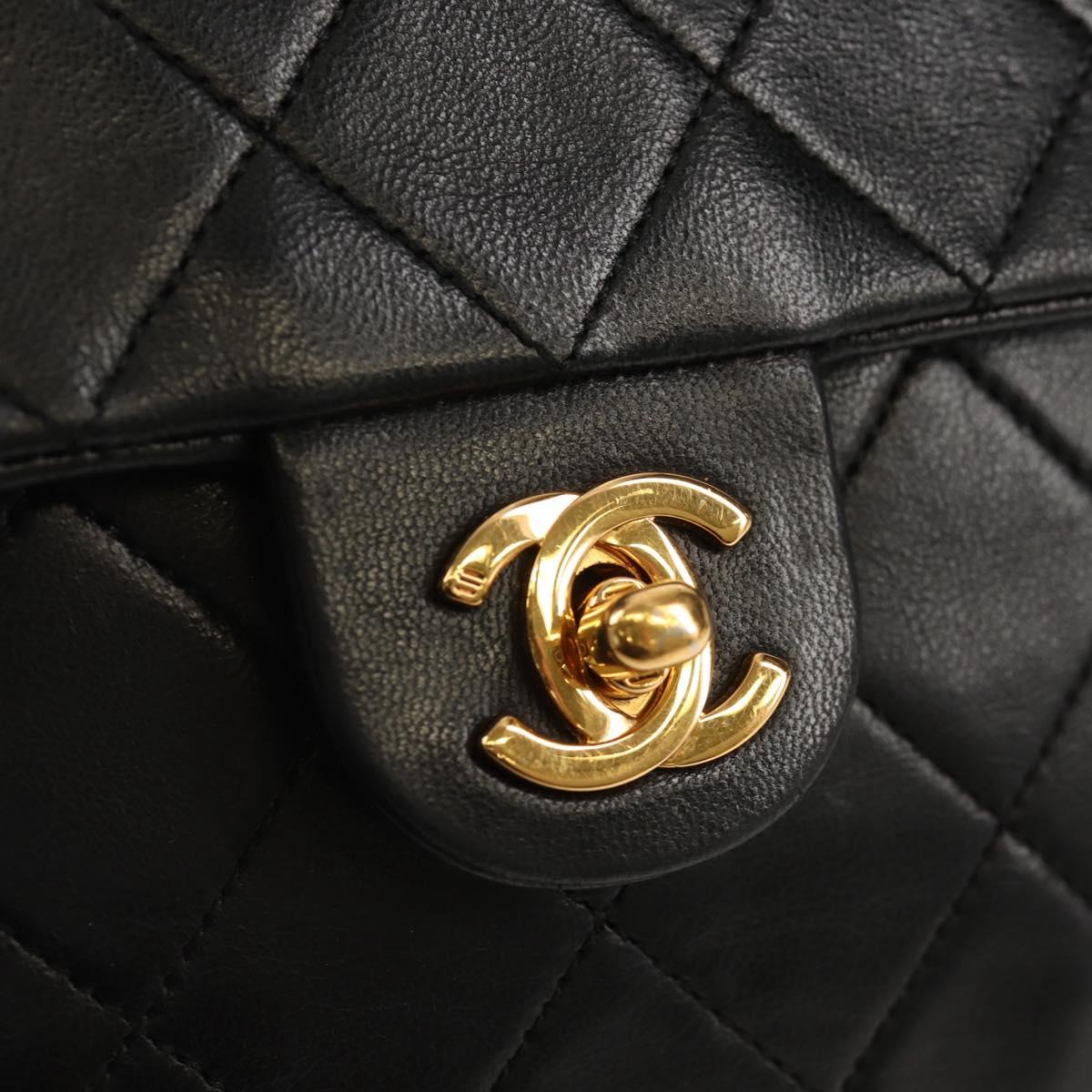 CHANEL Matelasse 20 Chain Shoulder Bag Lamb Skin Black Gold CC Auth ka423V