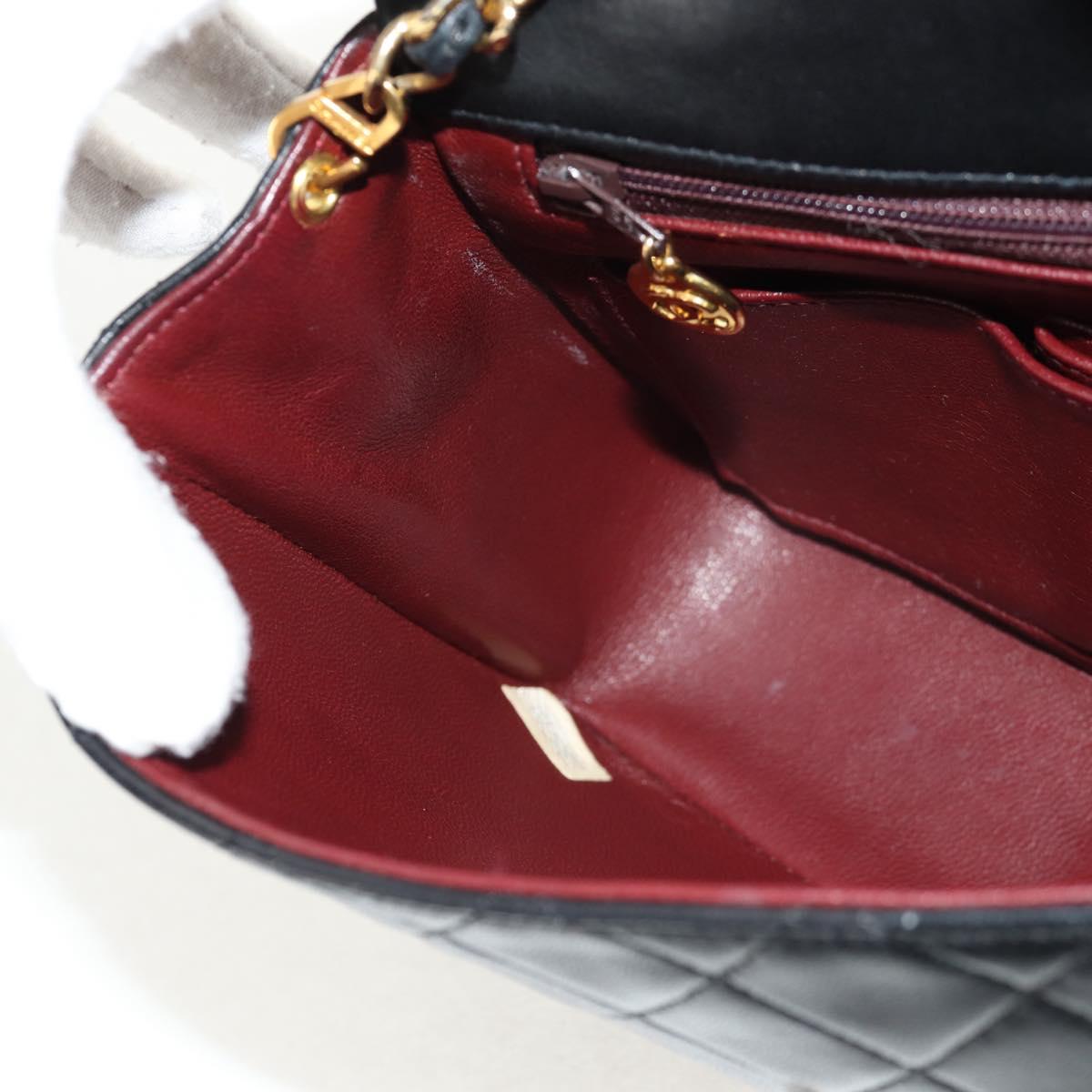 CHANEL Matelasse 20 Chain Shoulder Bag Lamb Skin Black Gold CC Auth ka423V