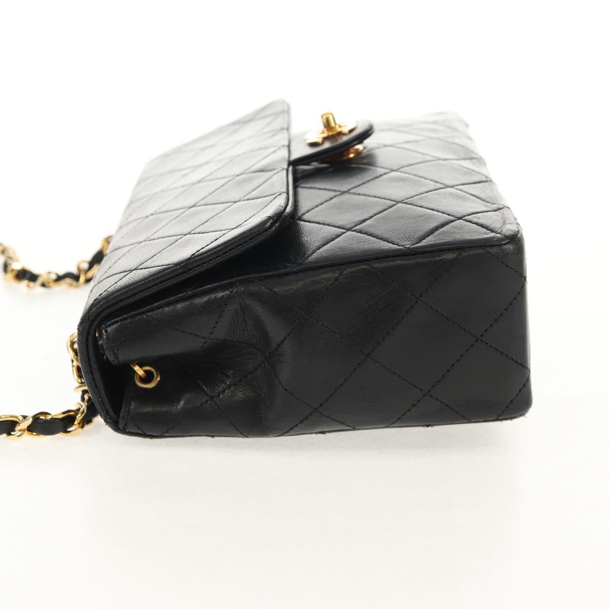CHANEL Matelasse 20 Chain Shoulder Bag Lamb Skin Black Gold CC Auth ka423V
