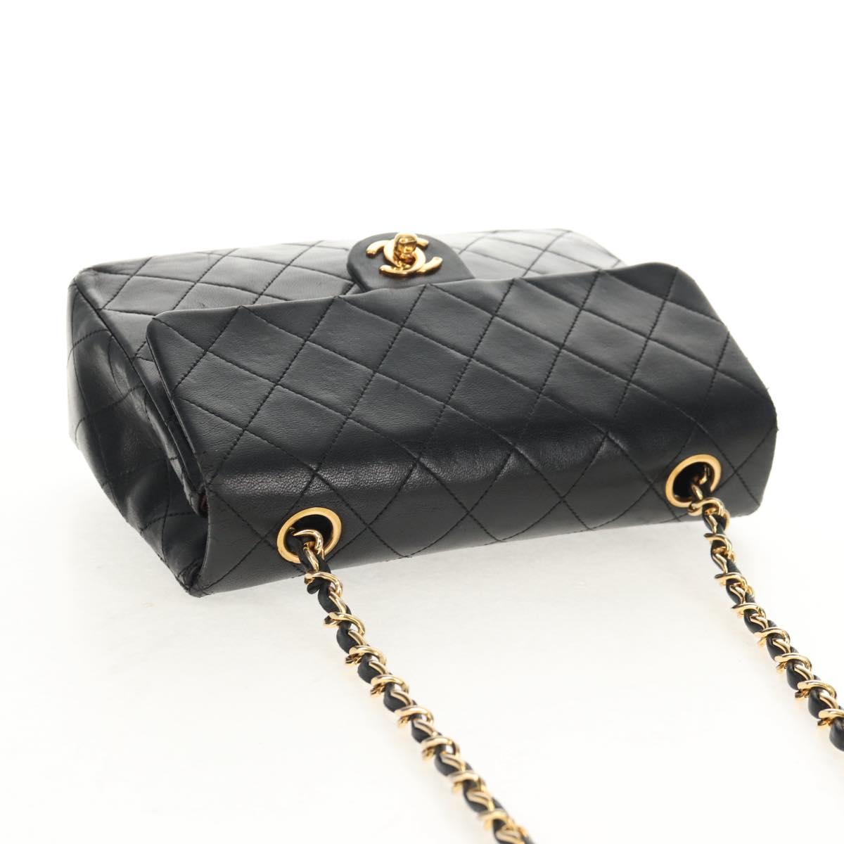 CHANEL Matelasse 20 Chain Shoulder Bag Lamb Skin Black Gold CC Auth ka423V