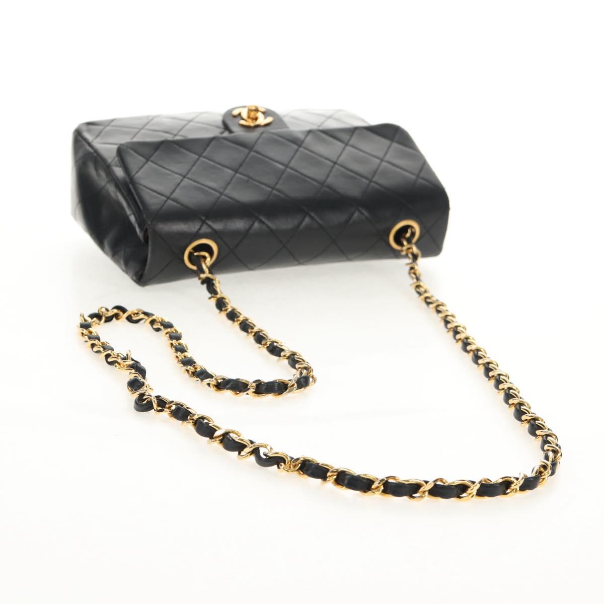 CHANEL Matelasse 20 Chain Shoulder Bag Lamb Skin Black Gold CC Auth ka423V