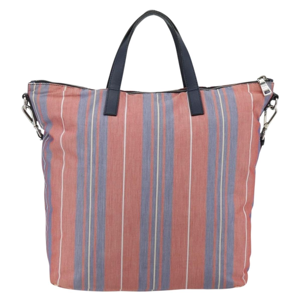 PRADA Hand Bag Canvas Leather 2way Multicolor Silver Auth ka4243
