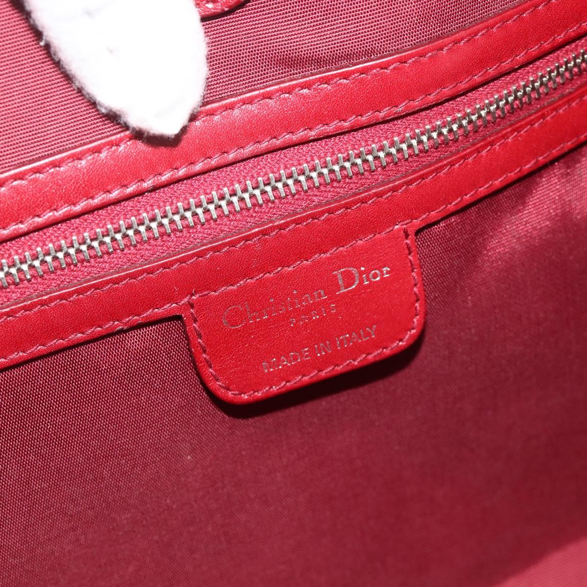 Christian Dior Canage Tote Bag Coated Canvas Red Silver Auth ka4249