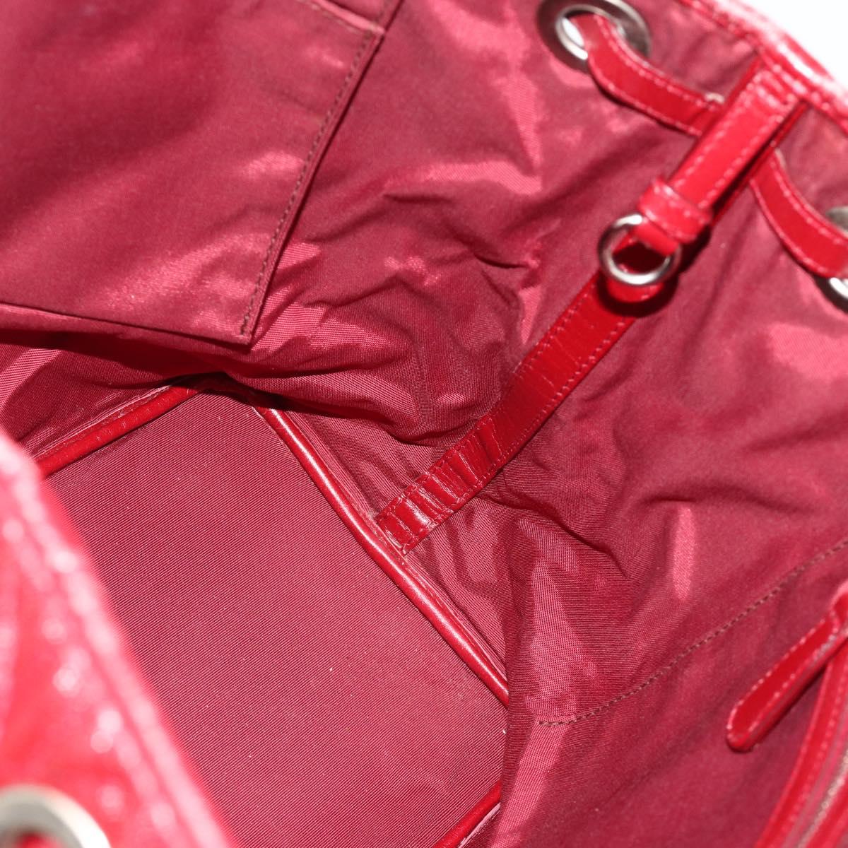 Christian Dior Canage Tote Bag Coated Canvas Red Silver Auth ka4249