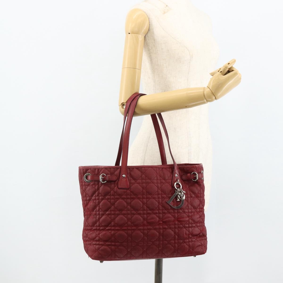 Christian Dior Canage Tote Bag Coated Canvas Red Silver Auth ka4249