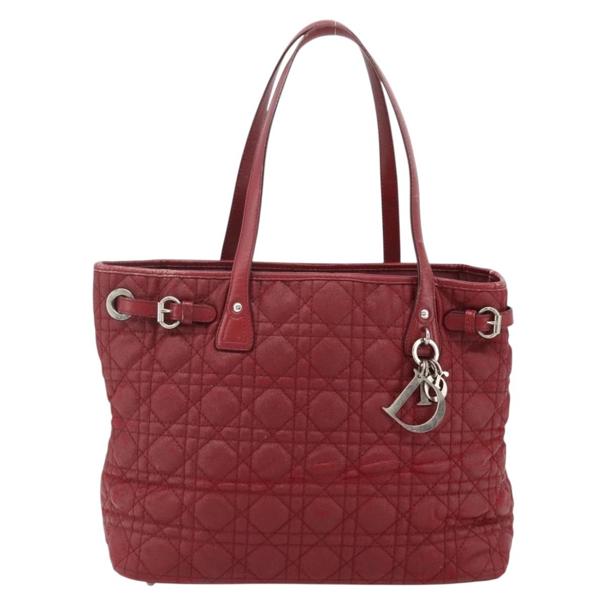 Christian Dior Canage Tote Bag Coated Canvas Red Silver Auth ka4249