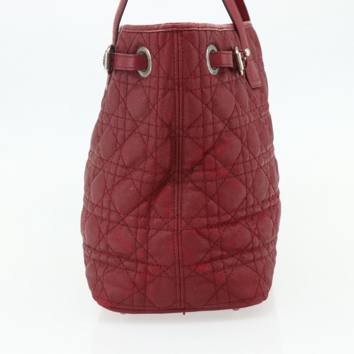 Christian Dior Canage Tote Bag Coated Canvas Red Silver Auth ka4249