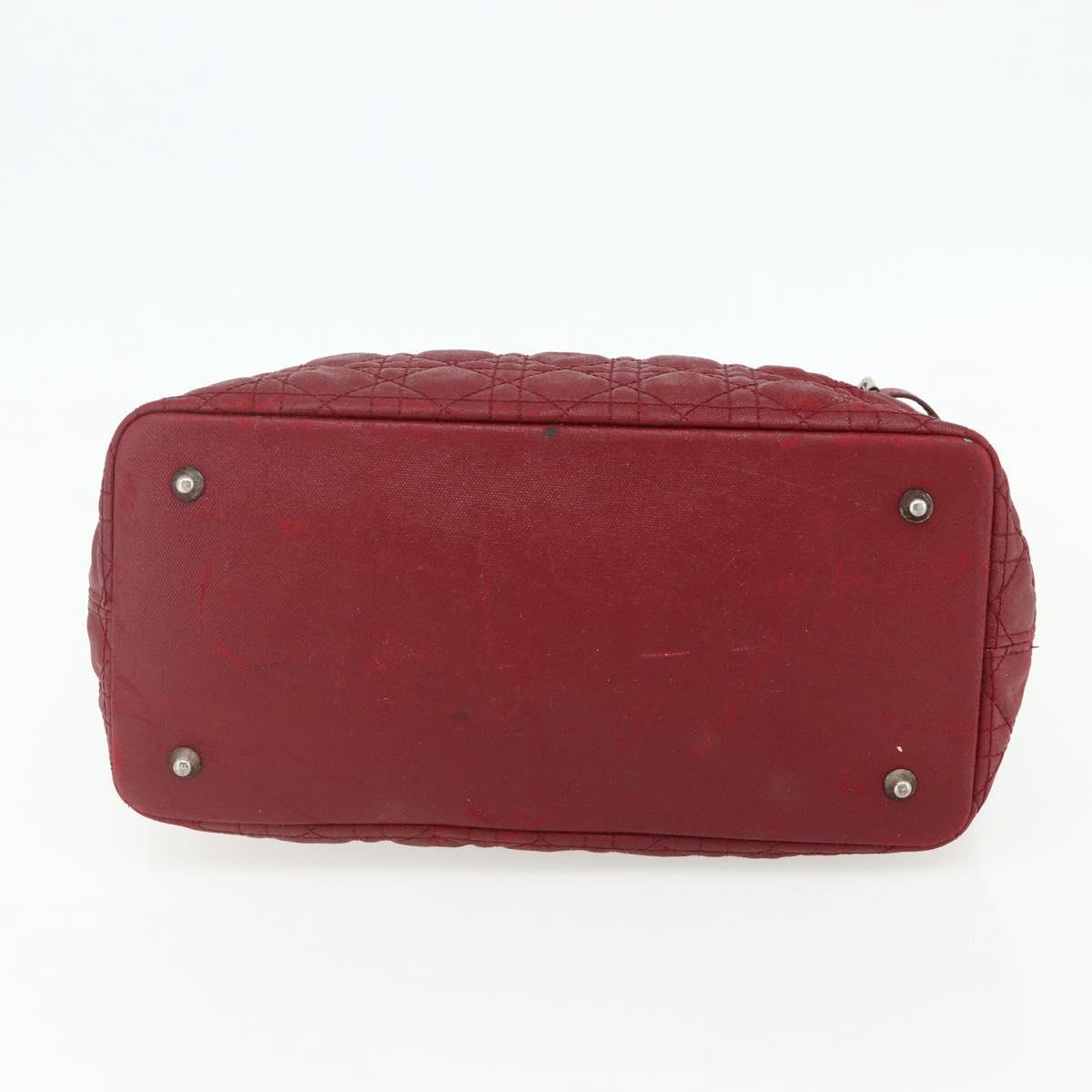 Christian Dior Canage Tote Bag Coated Canvas Red Silver Auth ka4249