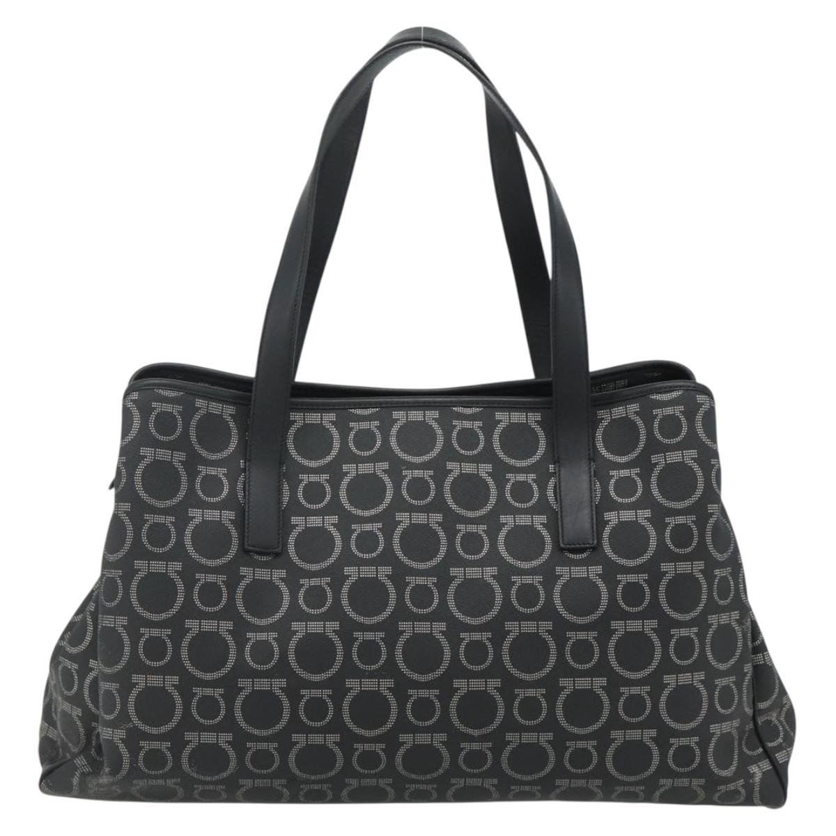 Salvatore Ferragamo Gancini Tote Bag Leather Black Silver Auth ka4260