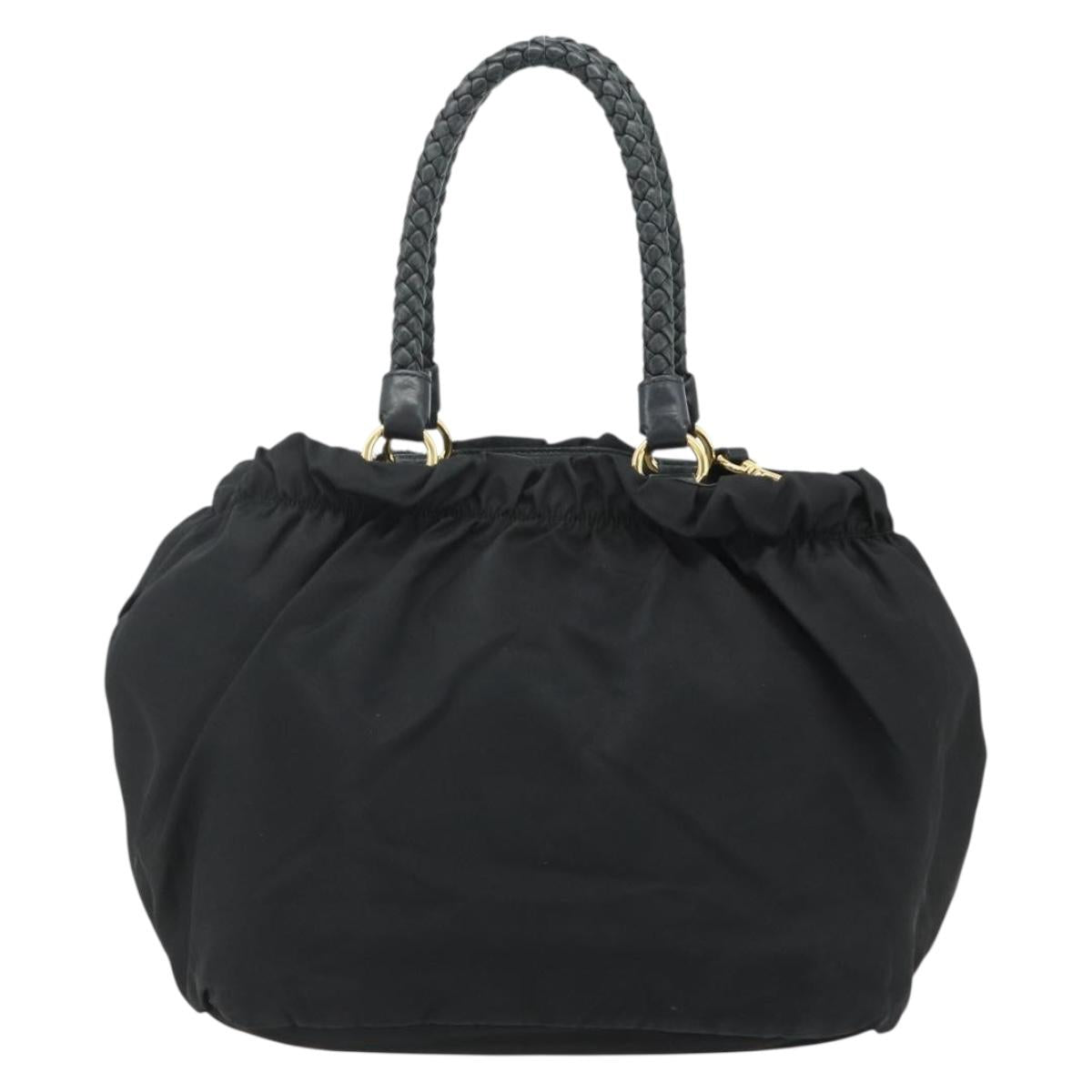 PRADA Hand Bag Nylon 2way Black Gold Auth ka4261