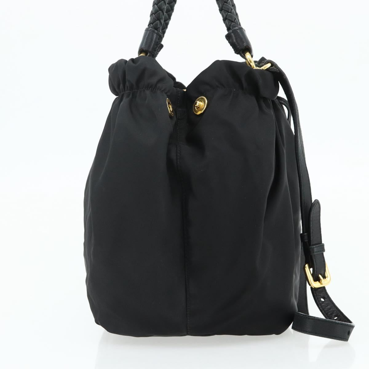 PRADA Hand Bag Nylon 2way Black Gold Auth ka4261